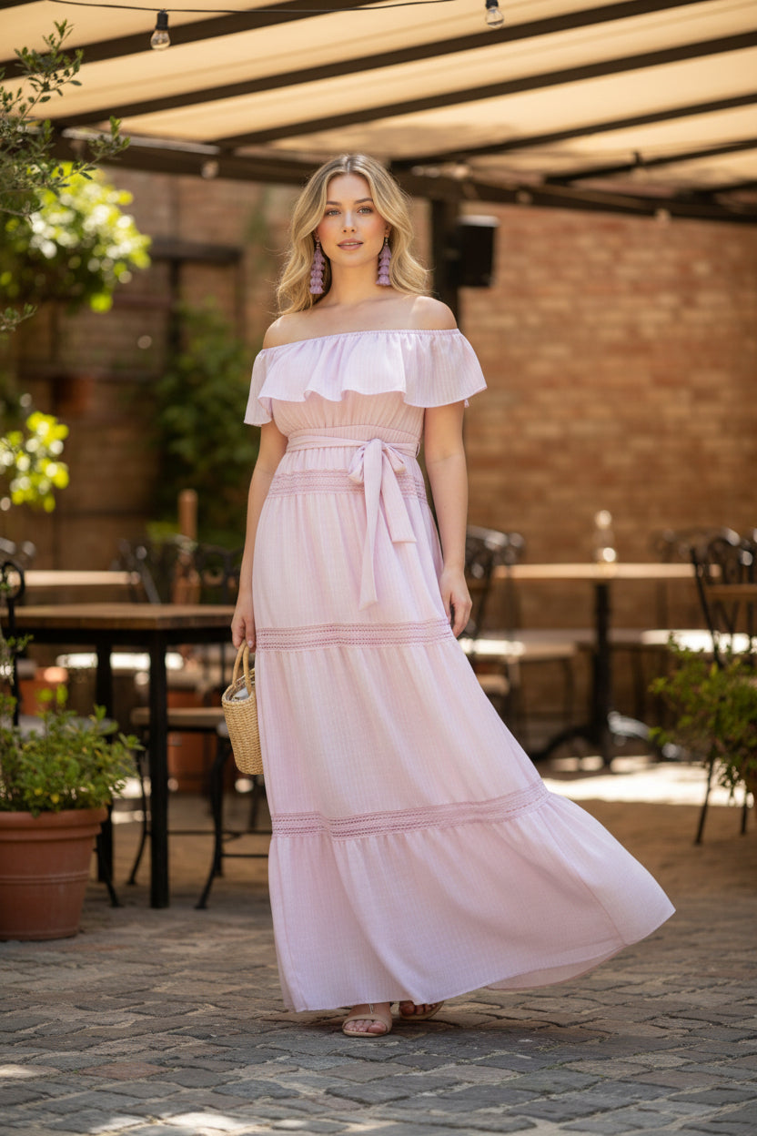 Blushing Grace Off-Shoulder Maxi