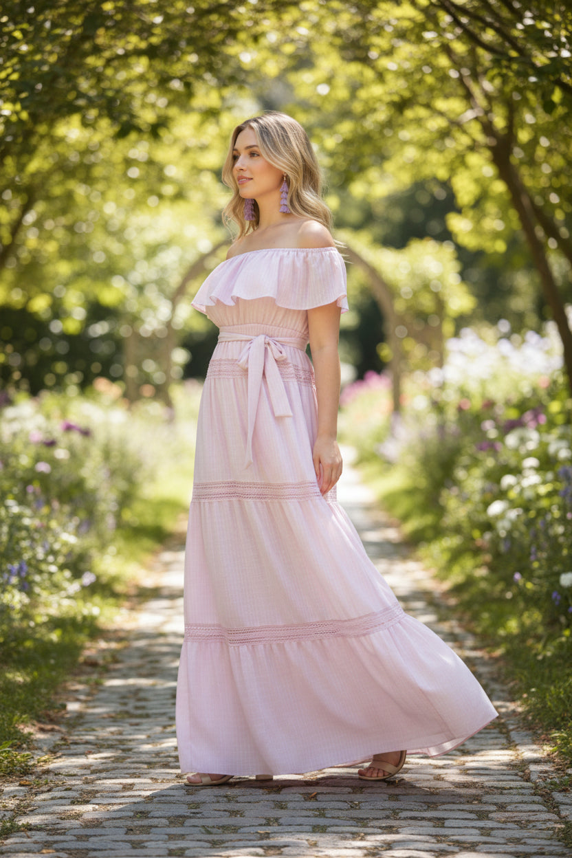 Blushing Grace Off-Shoulder Maxi