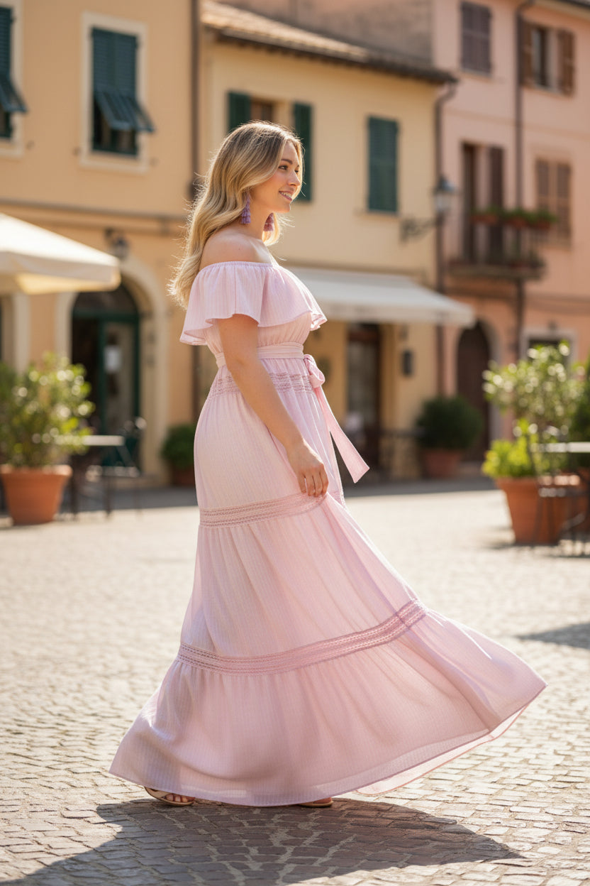 Blushing Grace Off-Shoulder Maxi