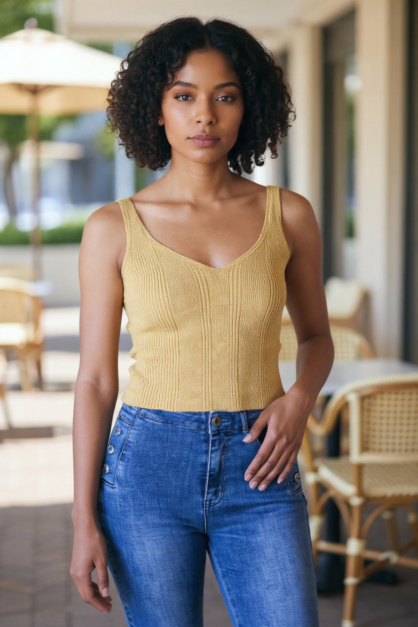 Golden Ease V-Neck Knit Tank