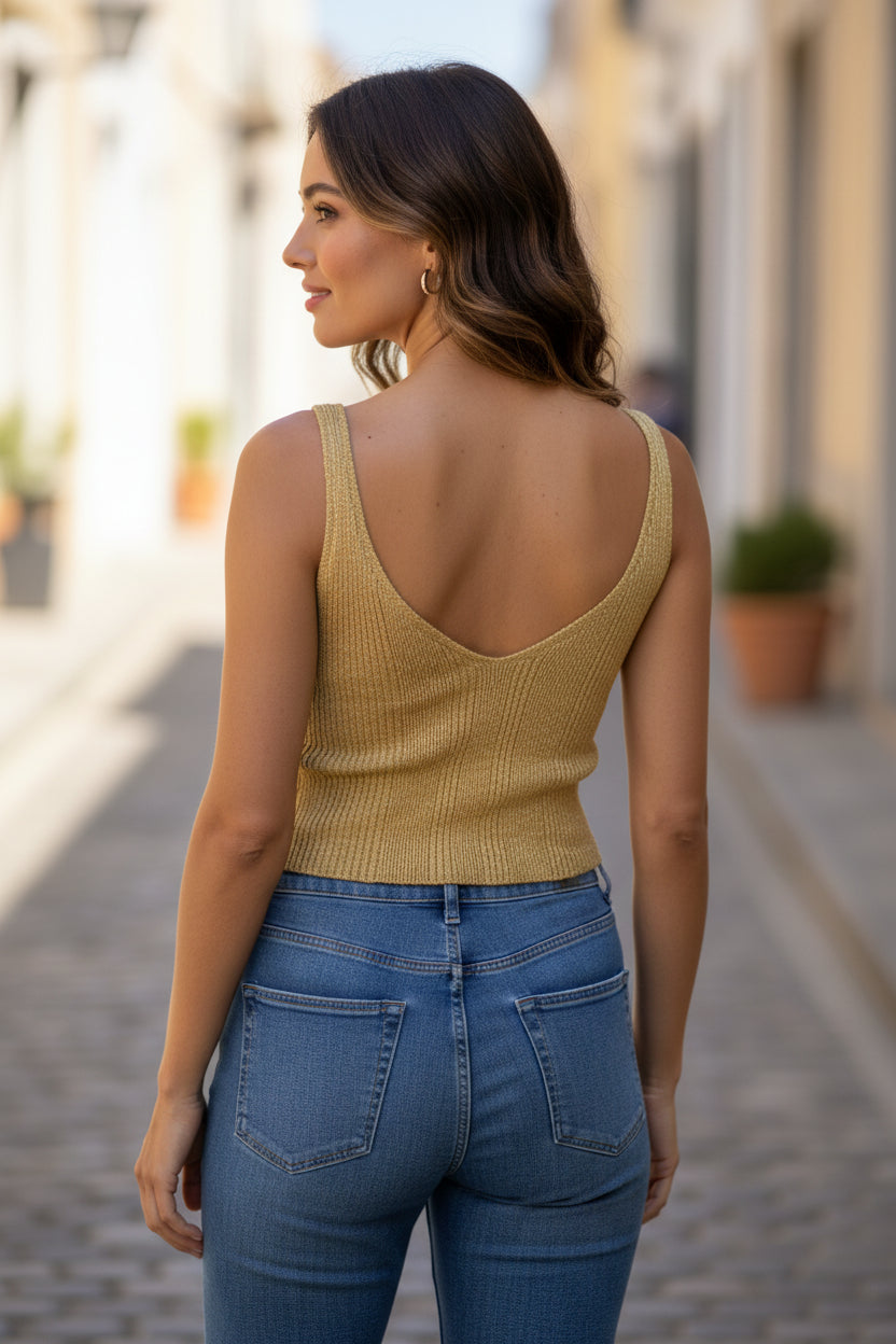 Golden Ease V-Neck Knit Tank