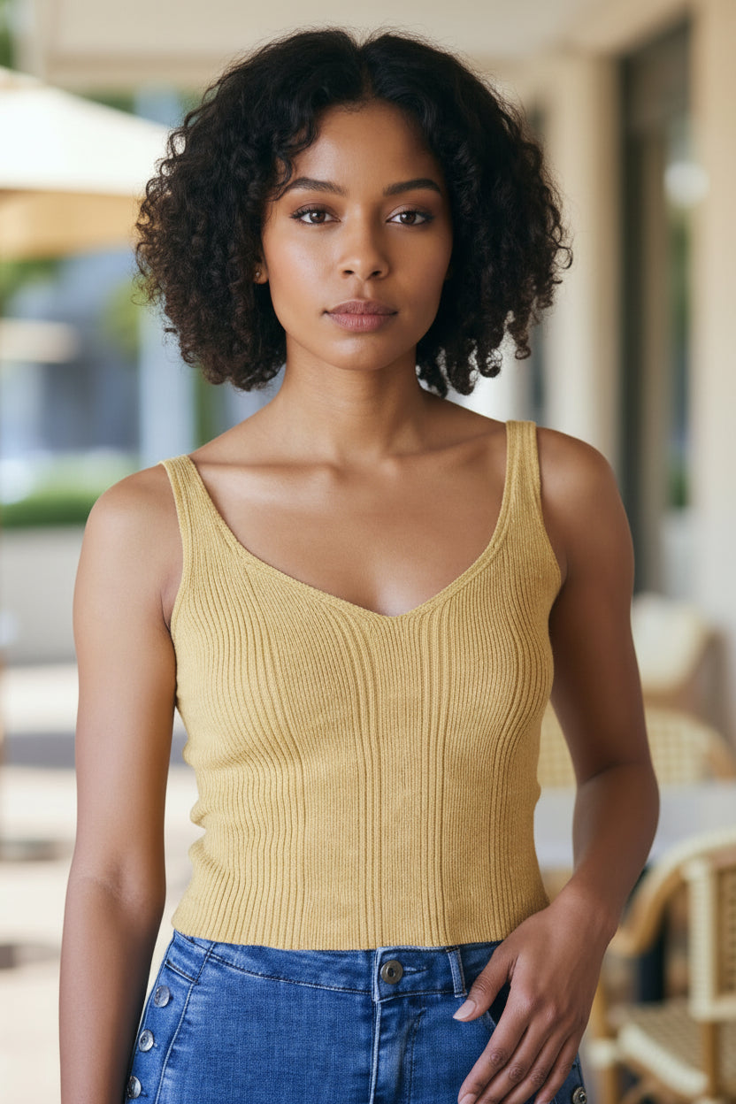 Golden Ease V-Neck Knit Tank