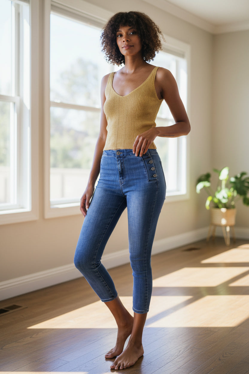 Golden Rise Side-Button Jean