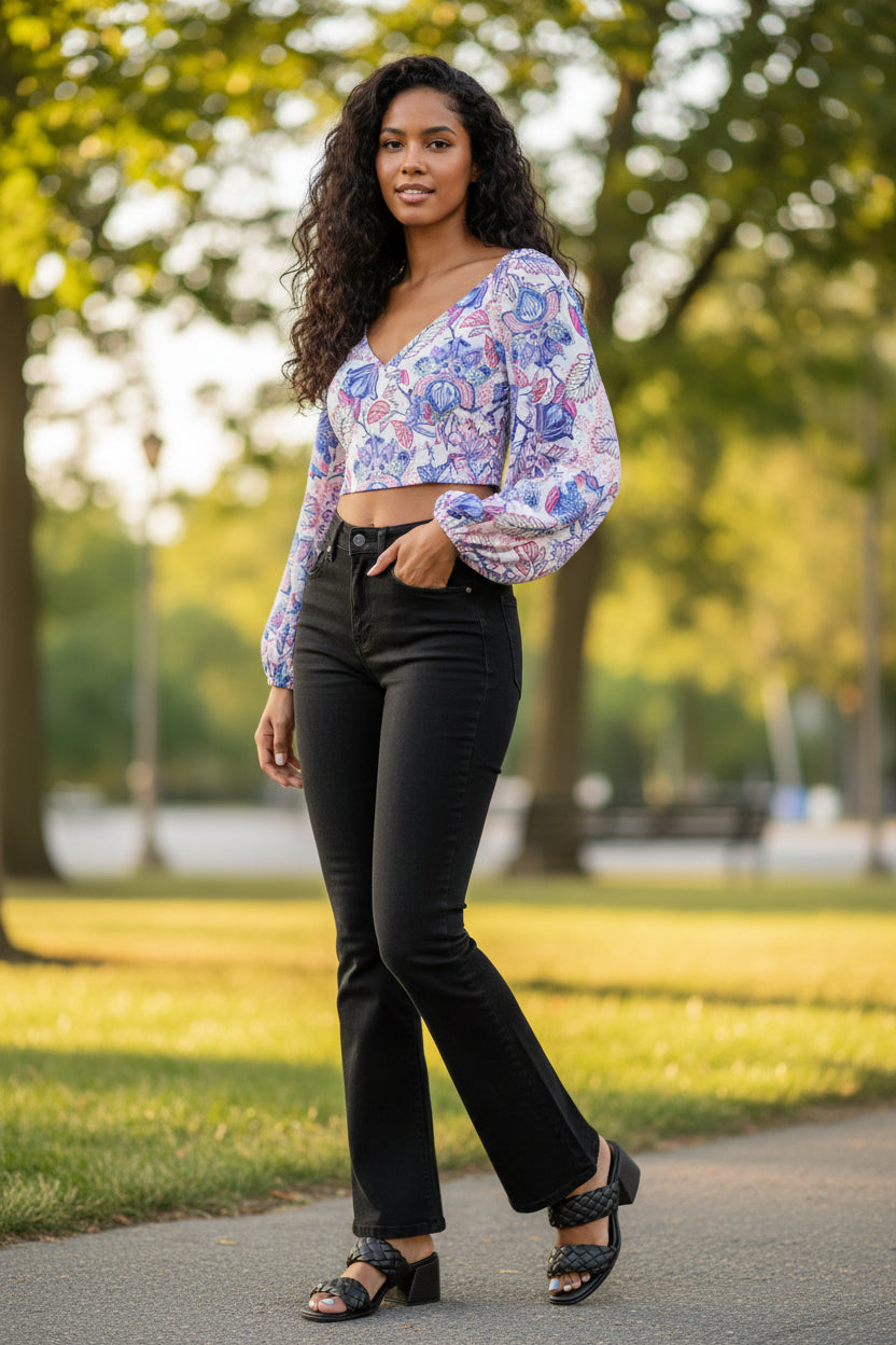Floral V-Neck Cropped Top
