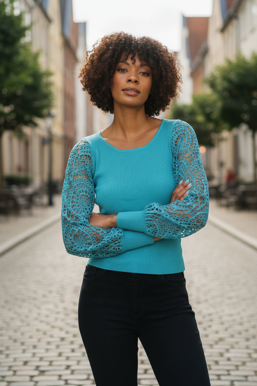 Lila Lace Sleeve Knit Top