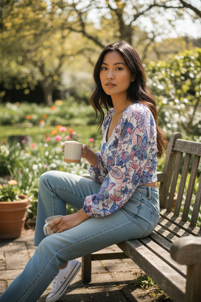 Floral V-Neck Cropped Top