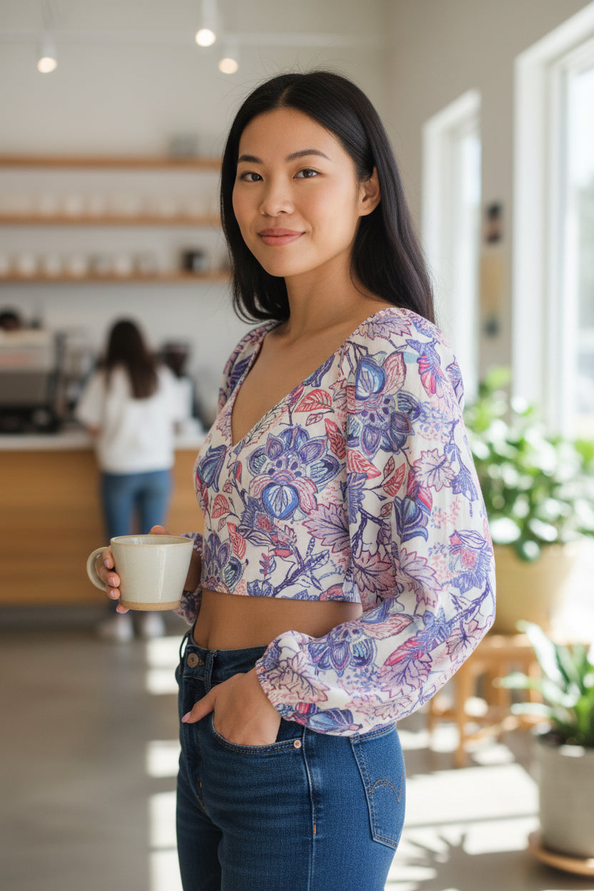 Floral V-Neck Cropped Top
