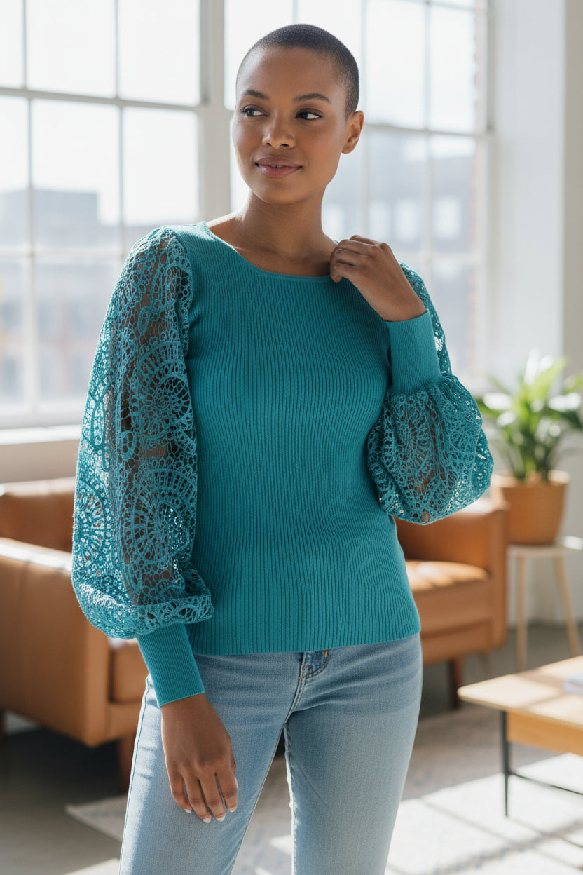 Lila Lace Sleeve Knit Top